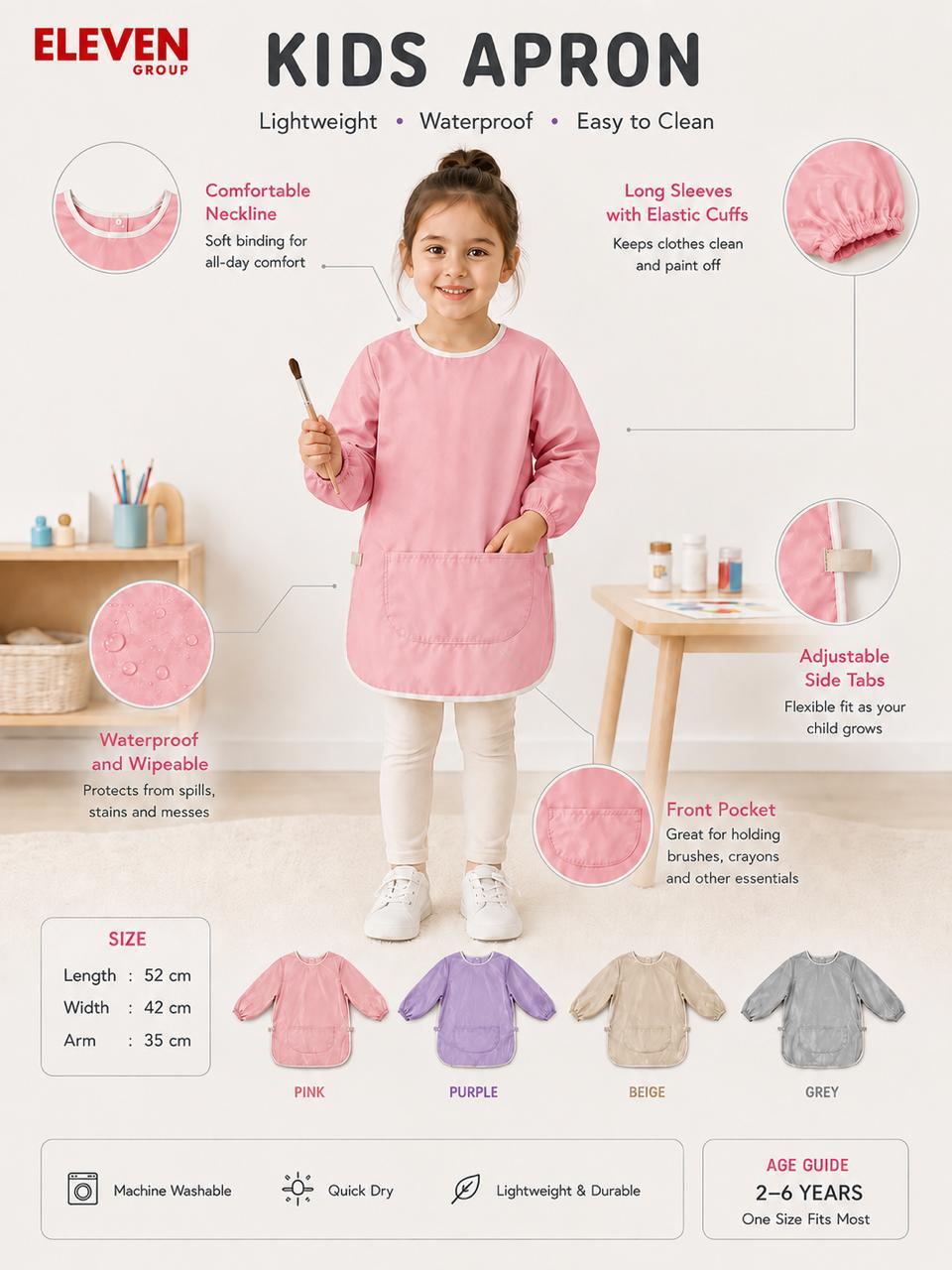 Kids Apron, Waterproof for Painting, Eating, Baking & Craft Activities (Boys & Girls) 2 to 6 yrs