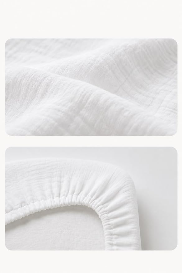 Eleven Group - Muslin 100% Cotton Bed Sheet for Baby Mattress 120 x 60 cm – Soft, Breathable & Secure Elastic Fit – White