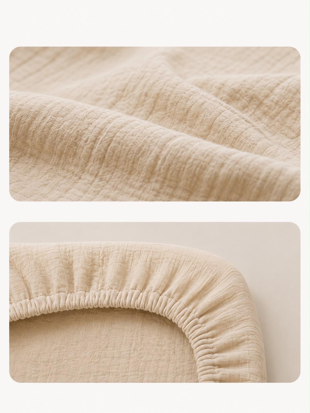 Eleven Group - Muslin 100% Cotton Bed Sheet for Baby Mattress 120 x 60 cm – Soft, Breathable & Secure Elastic Fit – Beige