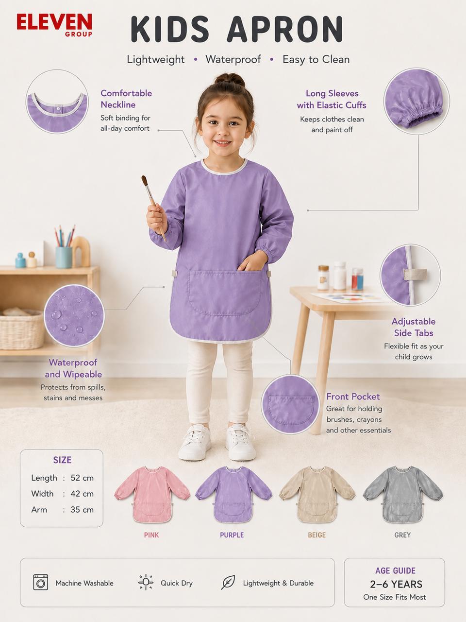 Kids Apron, Waterproof for Painting, Eating, Baking & Craft Activities (Boys & Girls) 2 to 6 yrs