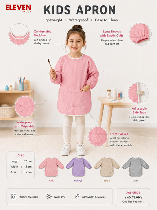 Kids Apron, Waterproof for Painting, Eating, Baking & Craft Activities (Boys & Girls) 2 to 6 yrs
