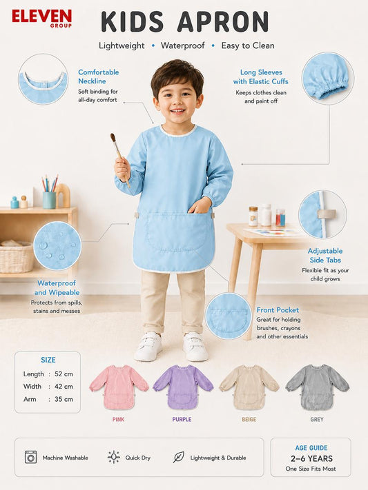 Kids Apron, Waterproof for Painting, Eating, Baking & Craft Activities (Boys & Girls) 2 to 6 yrs