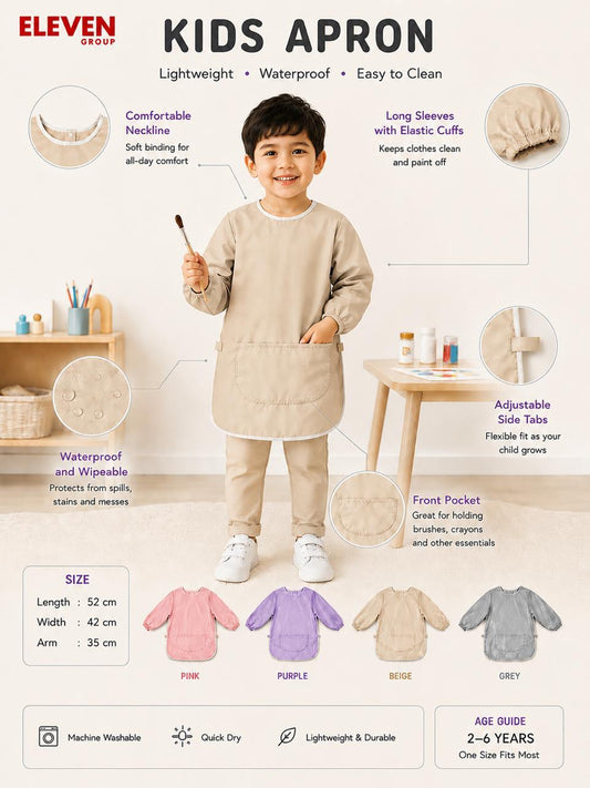 Kids Apron, Waterproof for Painting, Eating, Baking & Craft Activities (Boys & Girls) 2 to 6 yrs