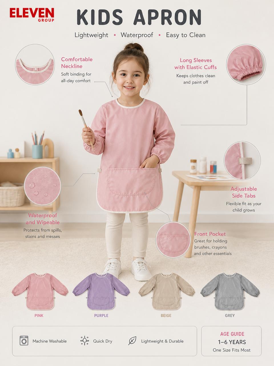 Kids Apron, Waterproof for Painting, Eating, Baking & Craft Activities (Boys & Girls) 2 to 6 yrs (Copy)